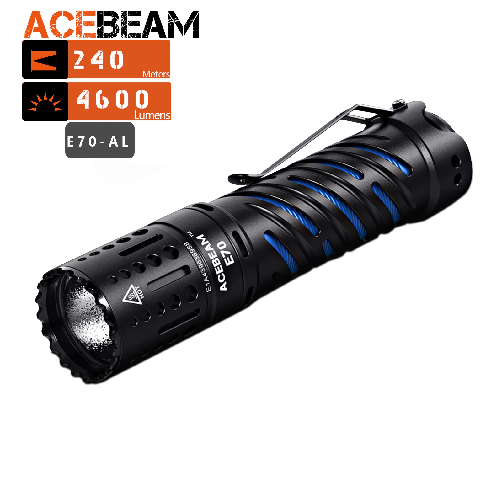 ACEBEAM E70 4600 Lumens Ultra-Compact Rechargeable EDC Flashlight, for Household Search, Outdoor Camping, Hiking