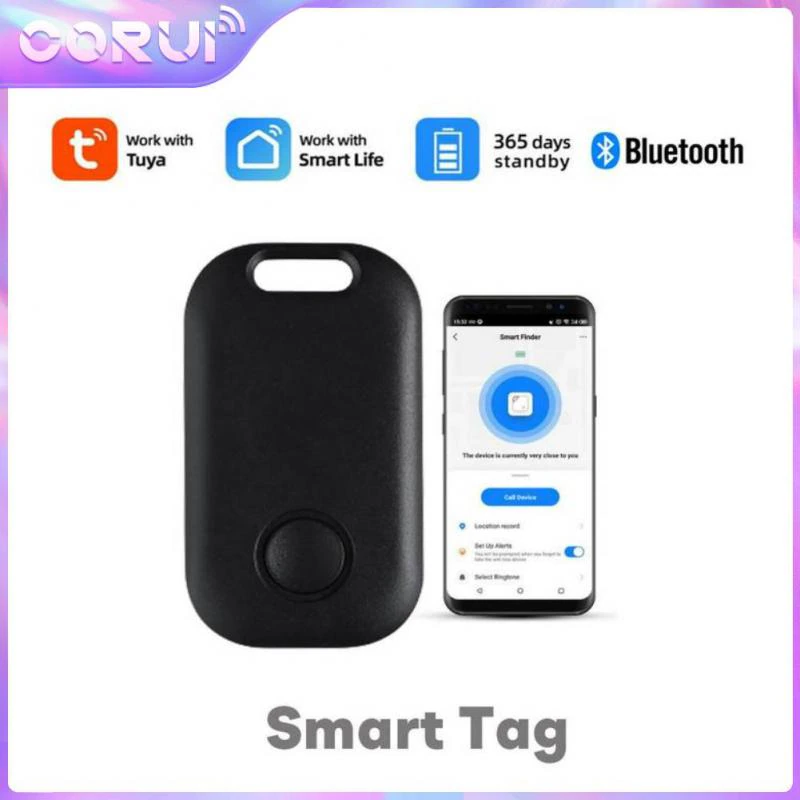 Corui Tuya Mini Keychain Tracker Anti Lost Alarm Device Smart Bluetooth Location Tracker Tag 2-way Search Wallet Key Kids Finder