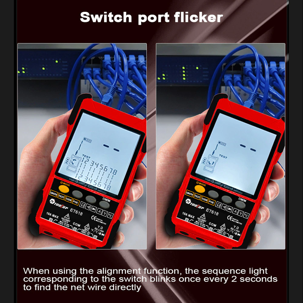 TOOLTOP ET618 ET616 Cable Tester Analogs Digital Search POE Test Cable Pairing Sensitivity Adjustable Network Cable Length Short