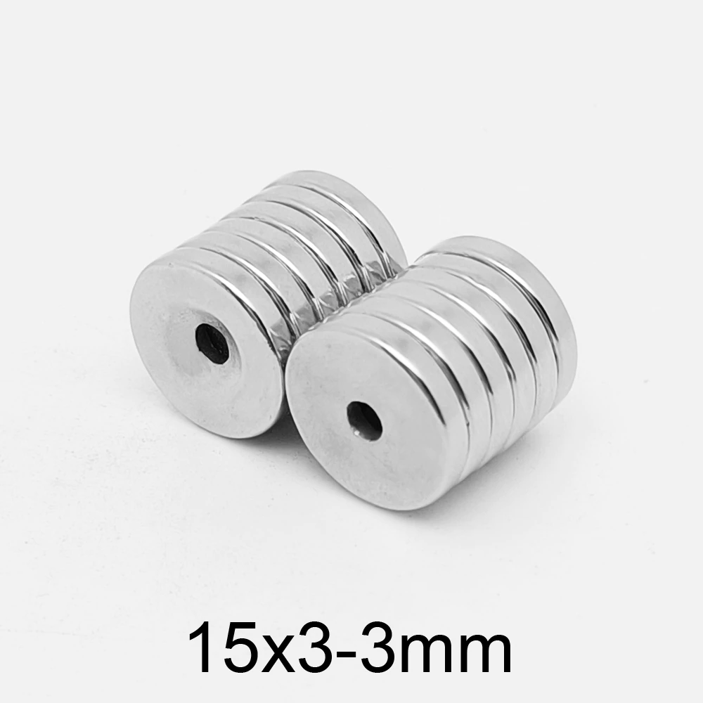 5/10/20/30/50/100PCS 15X3-3 mm Small Round Search Magnet 15X3 With Hole 15×3-3mm Countersunk Neodymium Magnet Disc 15*3-3 N35