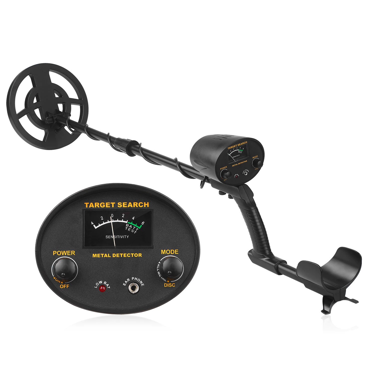 GT6300 Metal Detector Dual Mode High-Accuracy Metal Finder Waterproof Search Coil Adjustable Stem Low Battery Indicator Easy