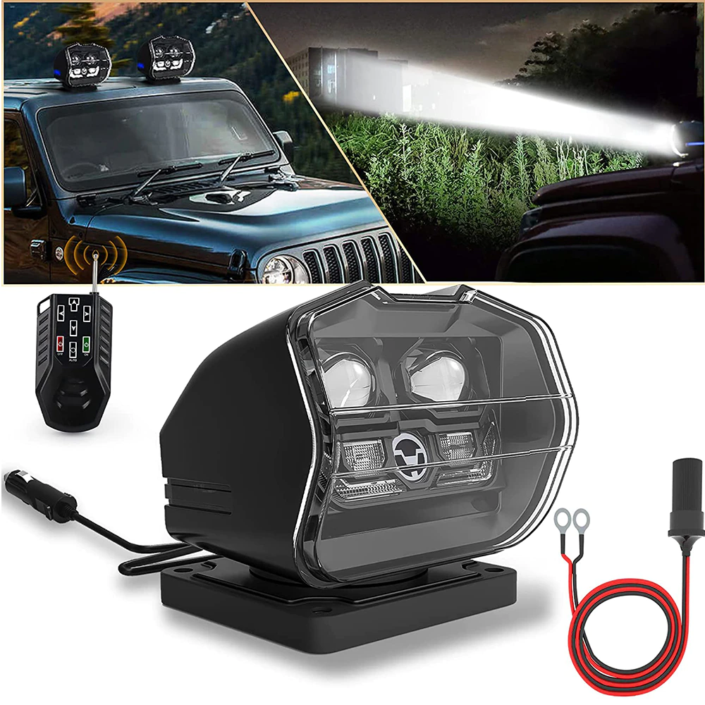 LED Searchlight 180°Automatic Search Spotlight with Backlight for Marine Off Road Lighting SUV Boat Truck Rescue Restoration