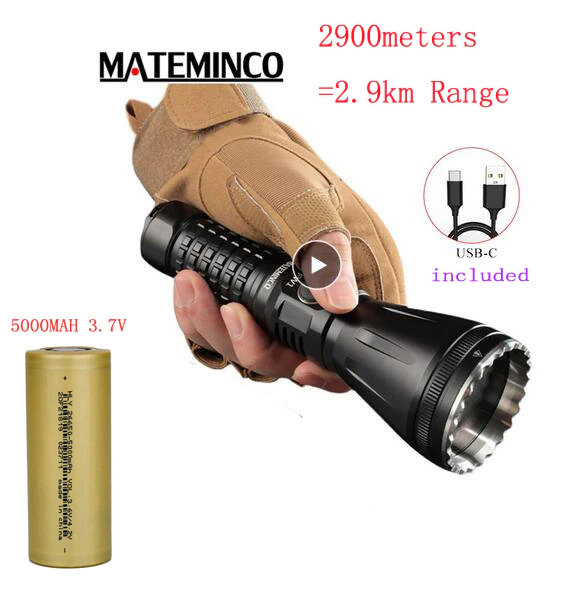 MATEMINCO FW1 2952 Meters Range LEP Flashlight 562LM USB Type-C Rechargeable Searching LED Torch 26650 Li-ion Battery