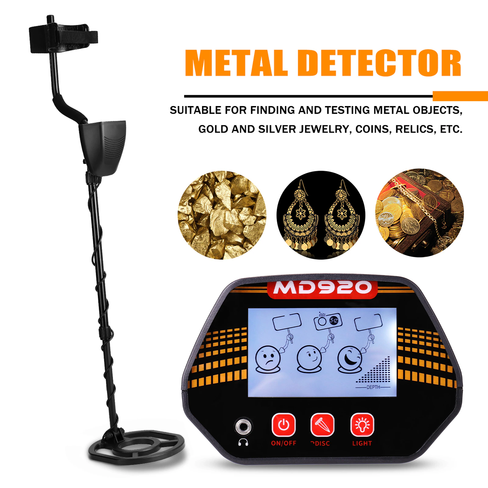 MD920 LCD Display Metal Detector Metal Detecting Tool Treasure Gold Metal Detector finder for Adults and Kids 10inch Search Coil