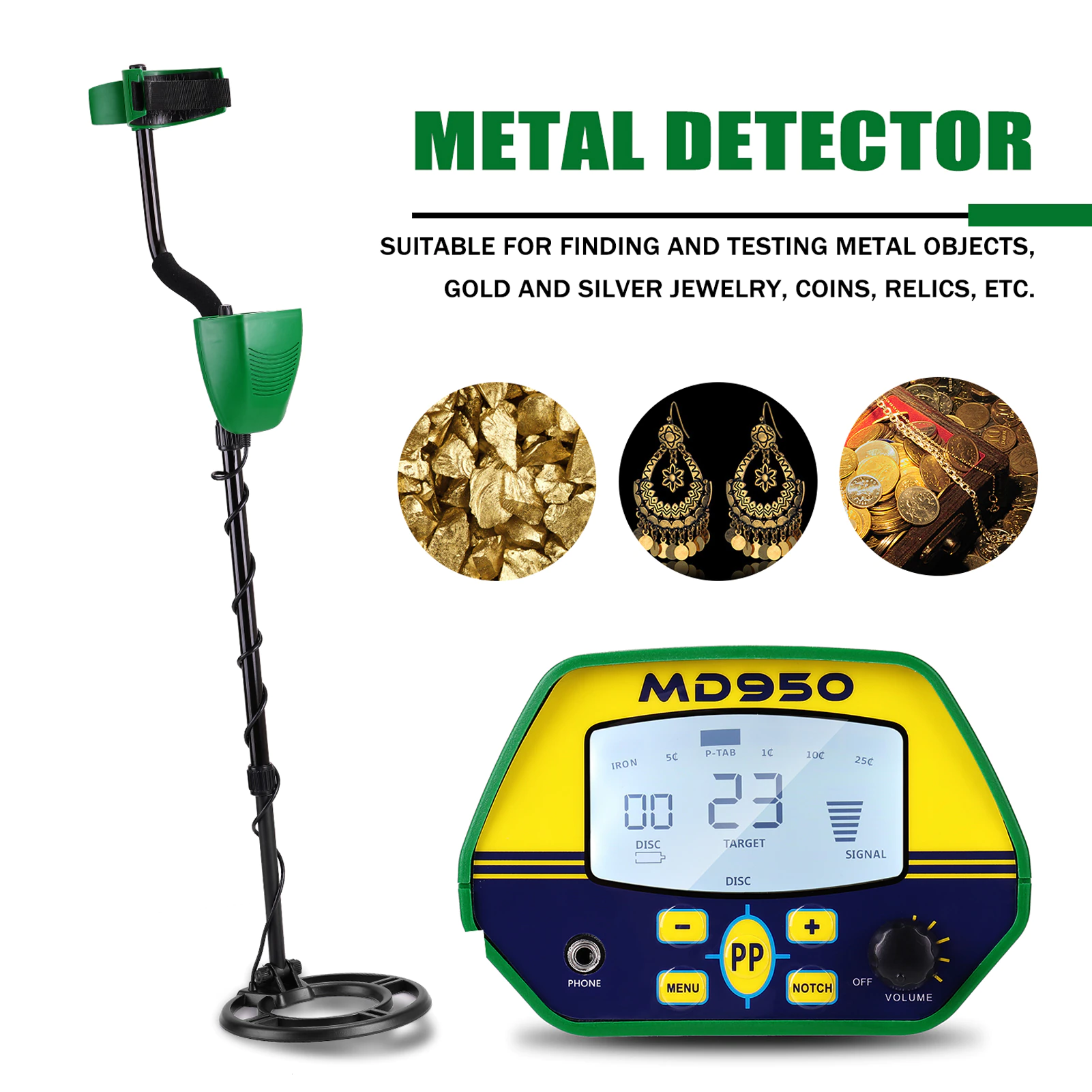 MD950 Underground Metal Detector Gold Digger Finder Metal Detecting Tool Treasure Finder Waterproof Search Coil for Adults Kids