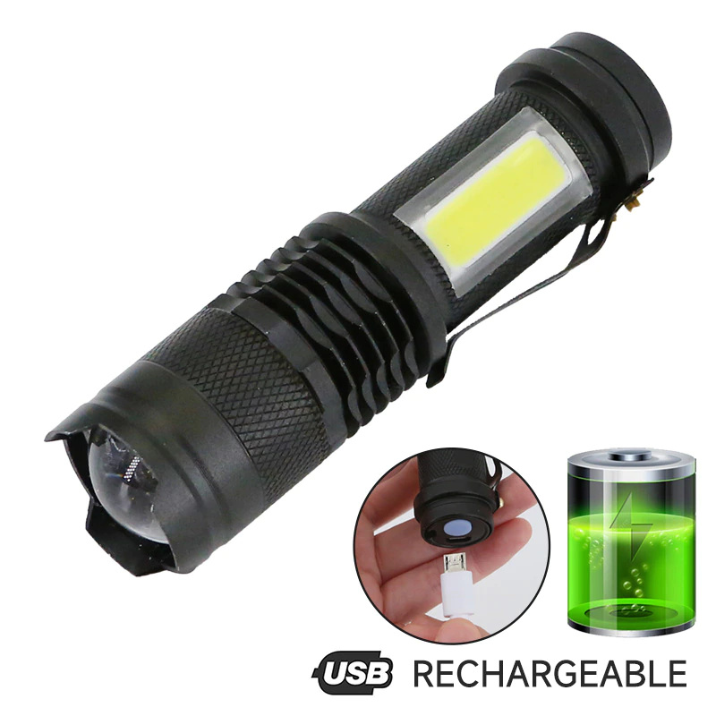 Mini Rechargeable LED Flashlight Use XPE + COB lamp beads 100 meters lighting distance Used for adventure, camping, etc.