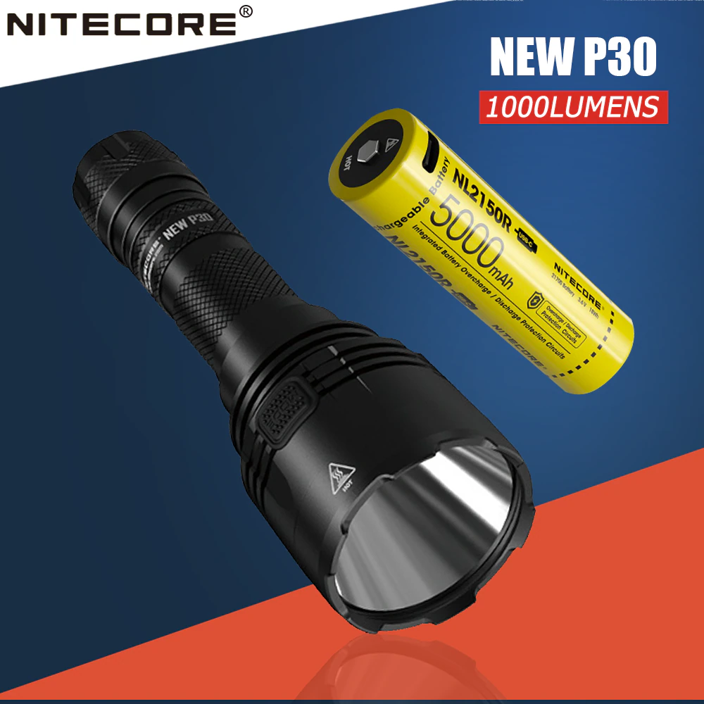 NITECORE NEW P30 LED Flashlight 1000 Lumens CREE XP-L HI V3 LED With NL2150R 5000mAh Battery Waterpoof Outdoor Search Flashlight