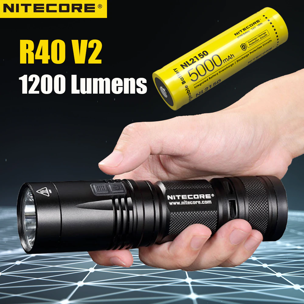 NITECORE R40 V2 FlashLight 1200 Lumens USB Rechargeable Wireless Torch Built in 21700 battery Lamp Outdoor Rescue Search Light