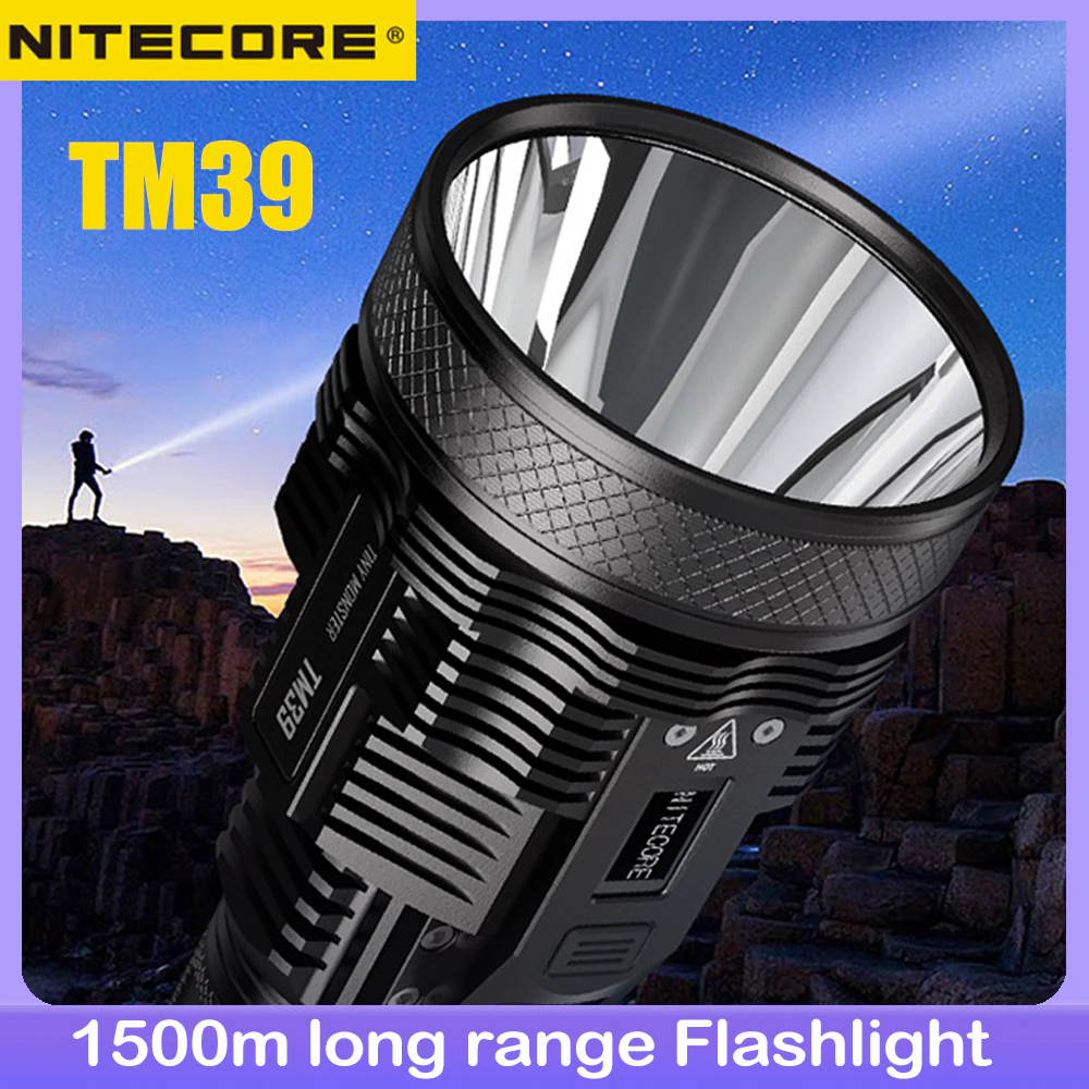 NITECORE TM39 LED Flashlight 5200 Lumens Long Range 1500m Torch Powerful Rechargeable Flashlight With OLED display Lamp Light