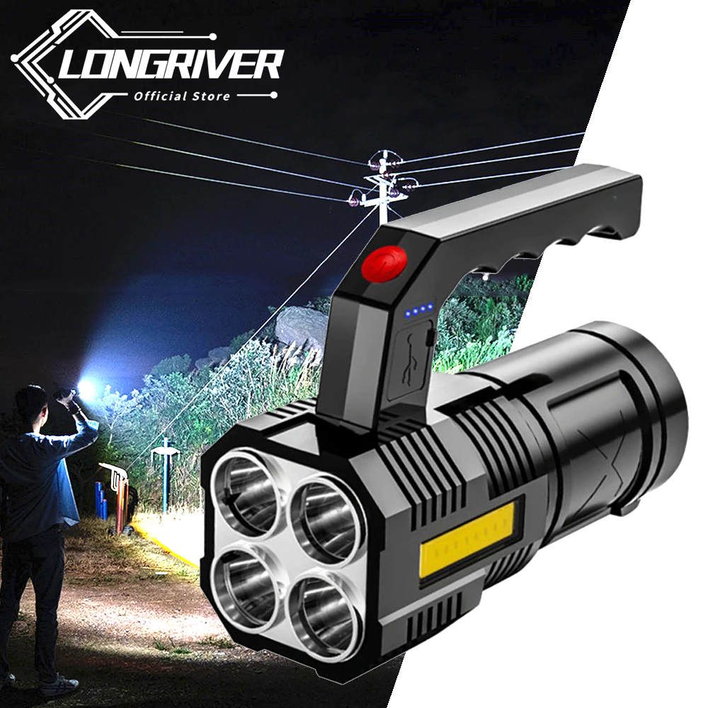 Portable 4-core Bright Flashlight LED Charging Multi-function Portable Power Search Light Long Battery Life Super Bright Torch