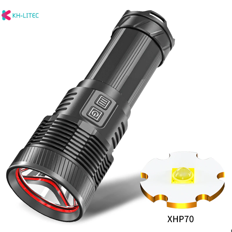 Powerful Lights XHP70 Ultra Bright 4*18650 LED Flashlight USB Rechargeable Type-c Tactical Light 5 Mode Zoom Camp Search Torch