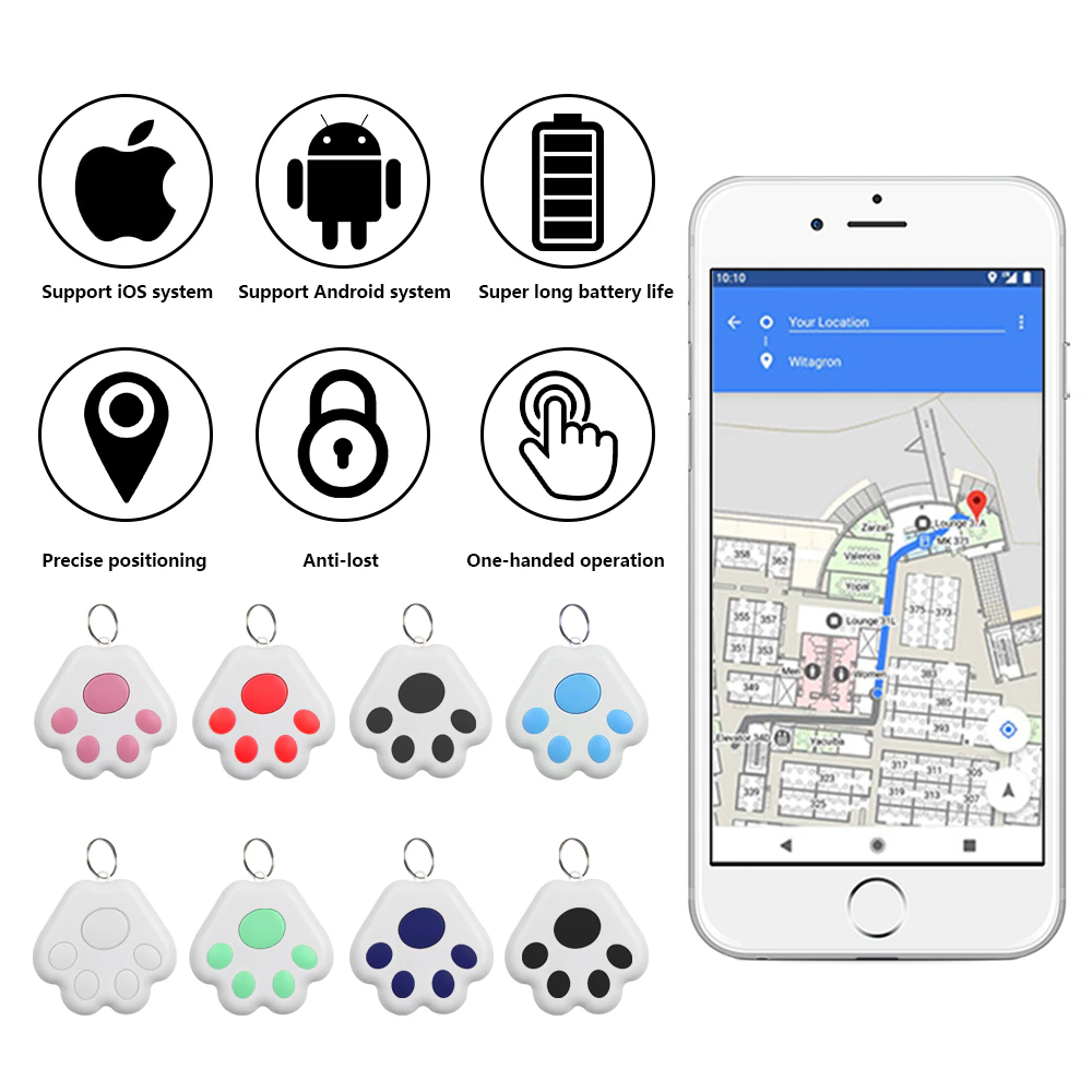 Smart Bluetooth Airtag Mobile Phone Alarm Gps Tracker Dog Paw Key Chain Pet Gps Mini Locator Pendant Two-way Search Device