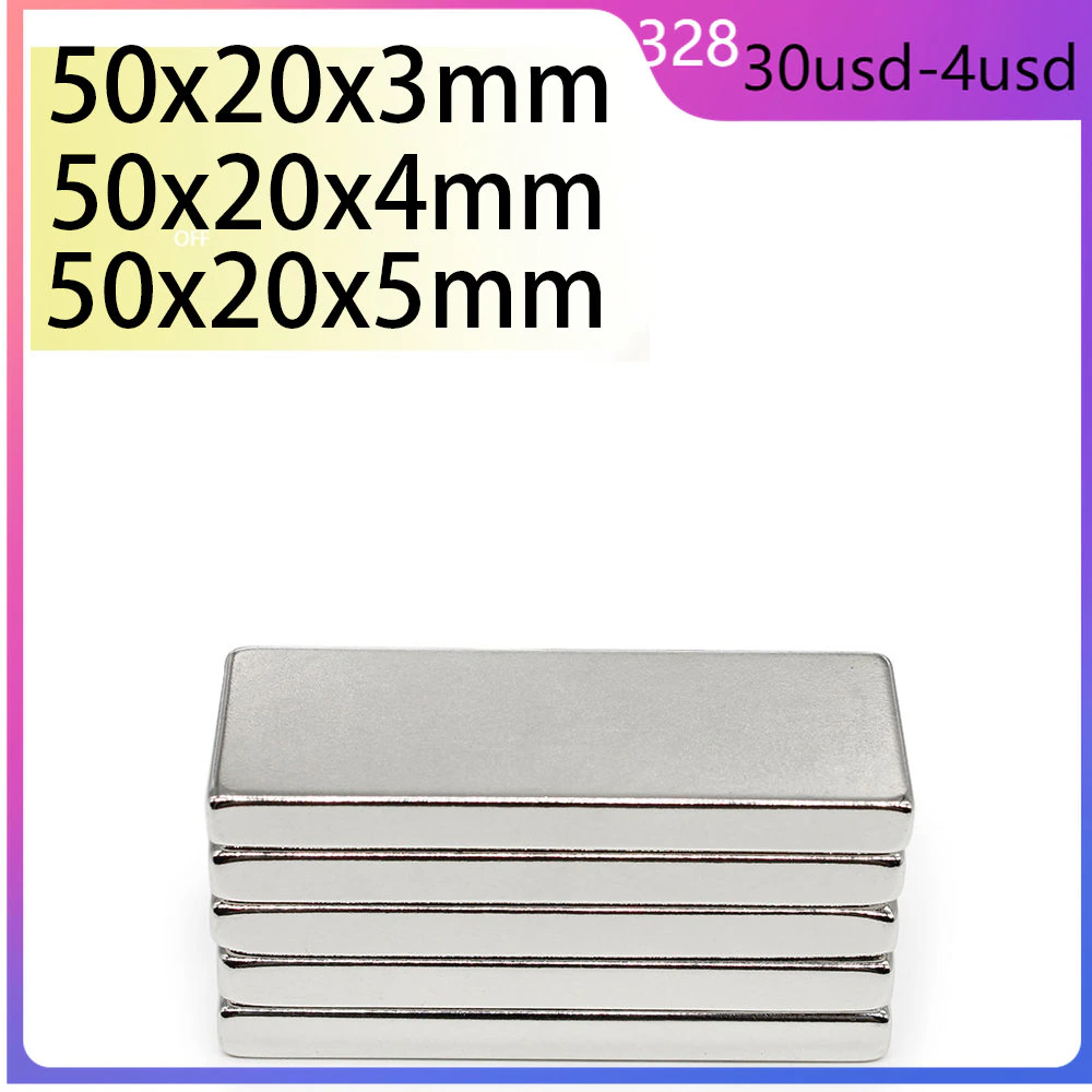 50x20x3 50x20x4 50x20x5 Rectangle Neodymium Bar block Strong Magnets Rare Earth Magnets Small for Fridge Office Family Search