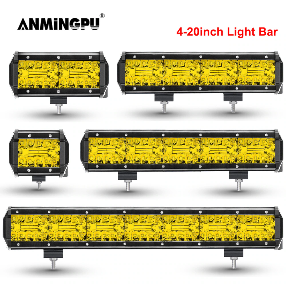 ANMINGPU 4-20inch Off Road LED Bar 12V 24V Yellow LED Light Bar for Car Jeep Truck Suv 4×4 Tractor Boat Atv Spot LED Work Light