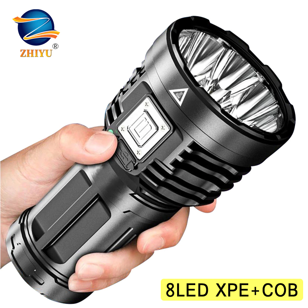 Home LED Flashlight Portable Xpe+cob LED Torch USB Rechargeable Small Searchlight Built-in Battery Spotlight for Fishing Lantern