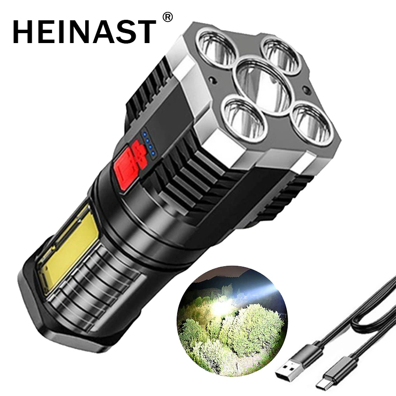 LED+COB Strong Flashlight Built-in Lithium Battery ReChargeable Light Life Waterproof Torch For Outdoor Camping Search Lantern