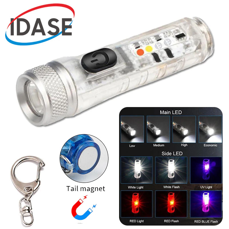Mini Keychain Flashlight TYPE-C Fast Charging Red, Blue And Purple Light Strong Magnetic Warning Lantern Self Defense Llight post thumbnail image