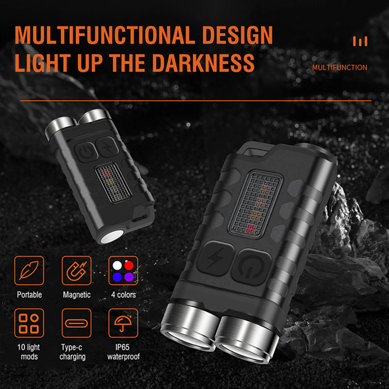 Mini V3 Dual Torch Portable 900 Lumen Keychain Lighting UV Flashligh Dual Head Waterproof Torch Light TYPE-C Fast Charge Light