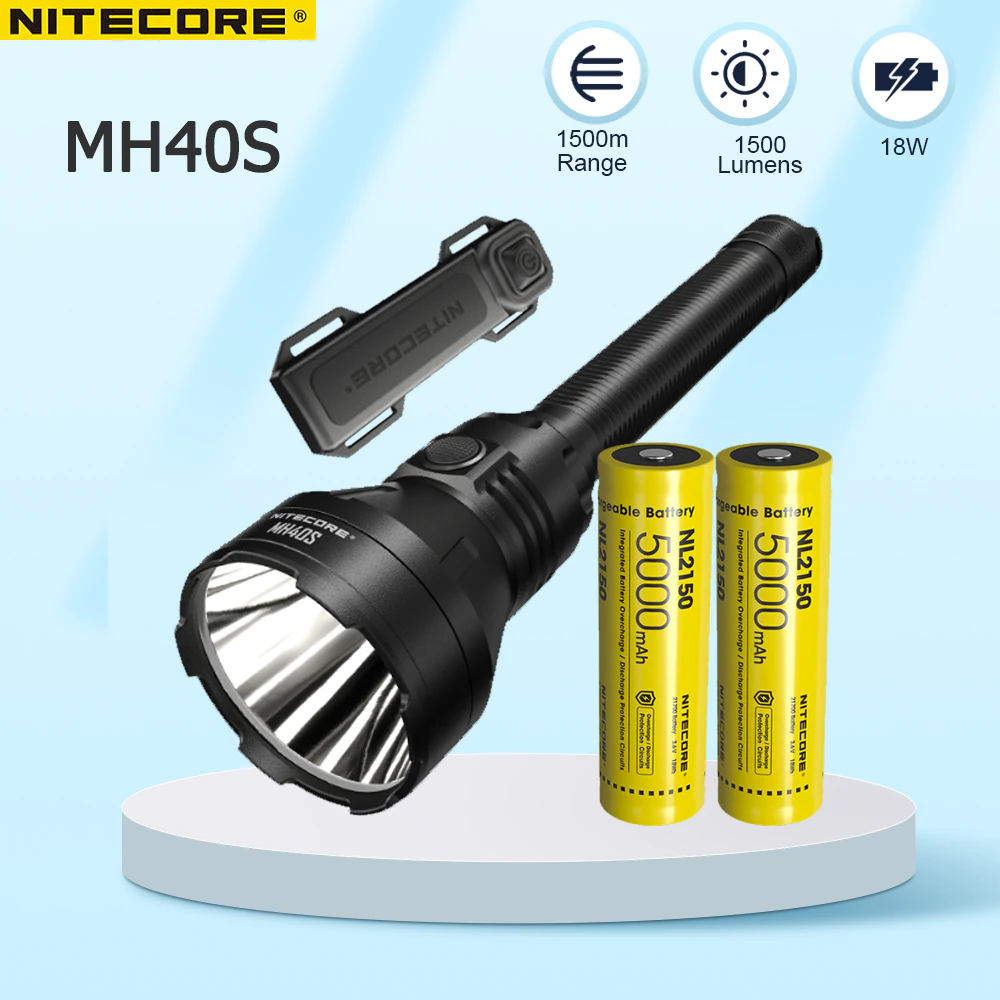 NITECORE MH40S LED Flashlight 1500Lumens USB Rechargeable Self Defense Torch Wireless Control Flashlight With 2*5000mah Battery