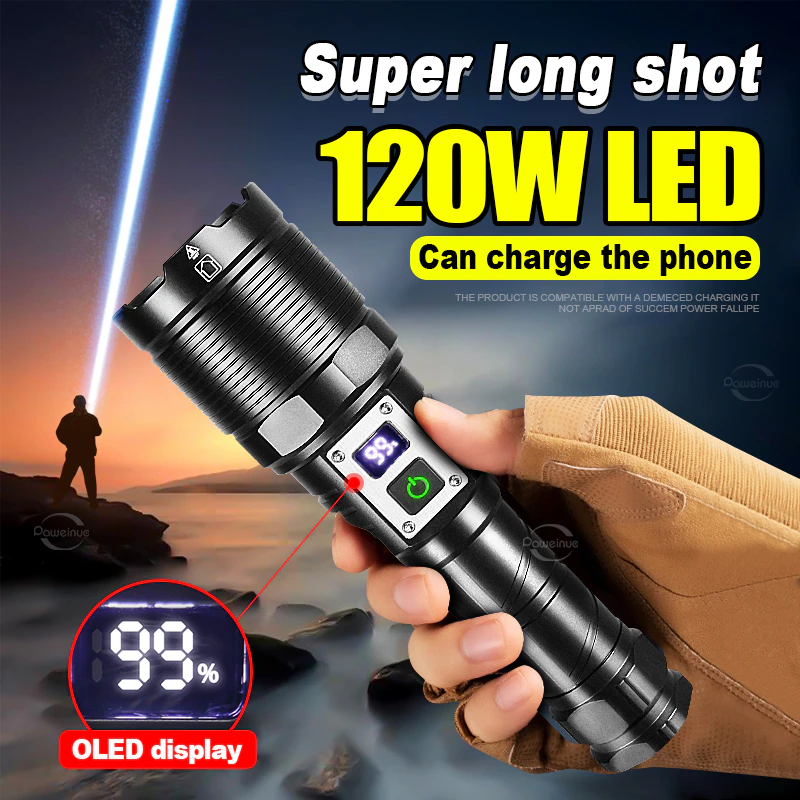 Super Powerful 120W LED Flashlight Usb Rechargeable HandLamp Waterproof High Power Tactical Flashlight Long Shot Hunting Lantern post thumbnail image